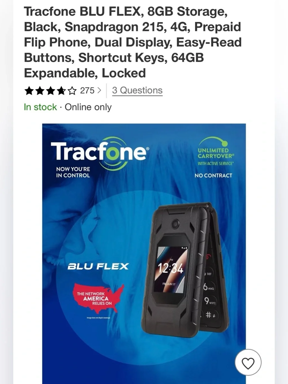 Black Tracfone Blu Flex 4G Snapdragon 215 Cell Cellular Cellphone Flip Phone🖤📱💙